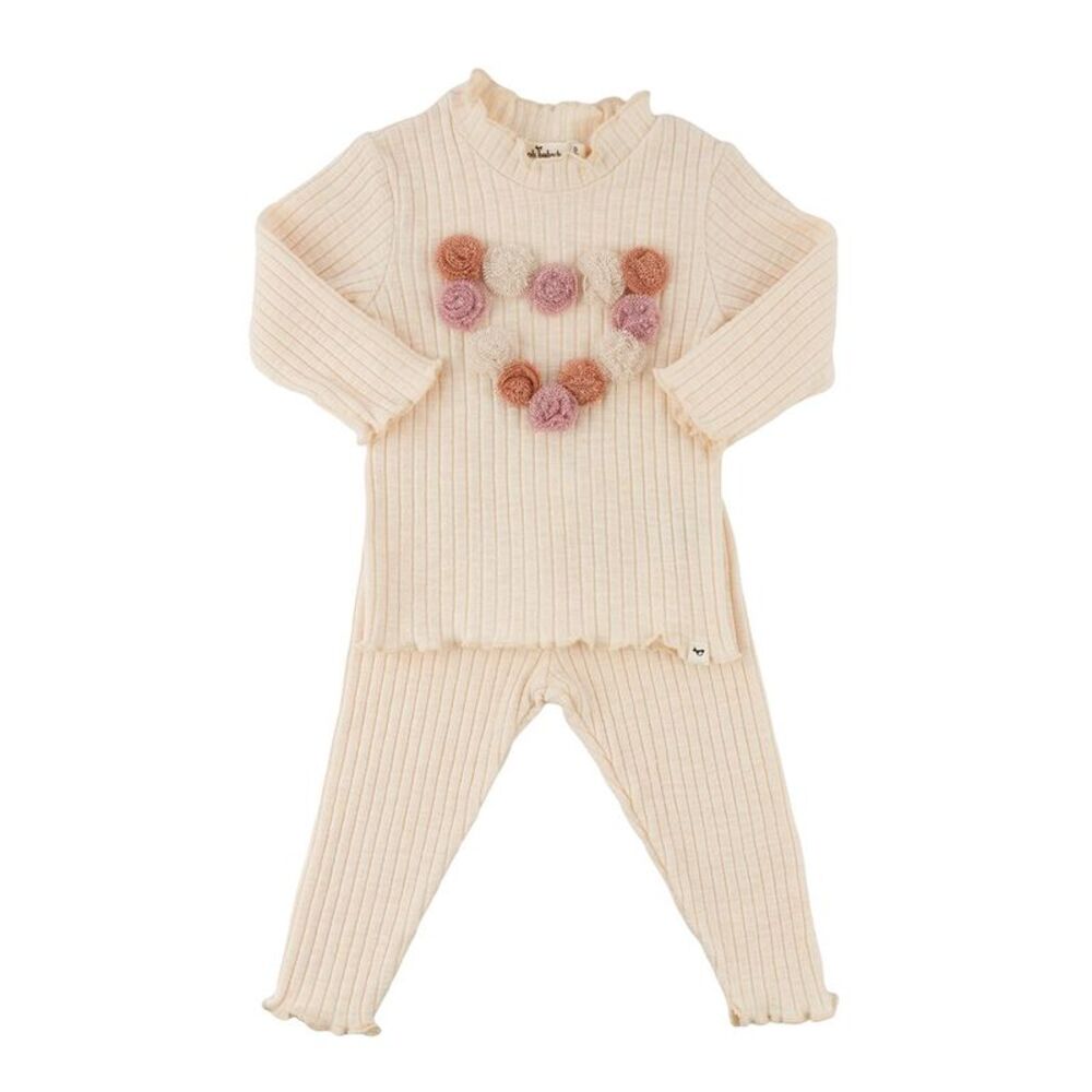 Oh Baby!  Poms Heart Lettuce-Edge Mock Neck 2Pc Set